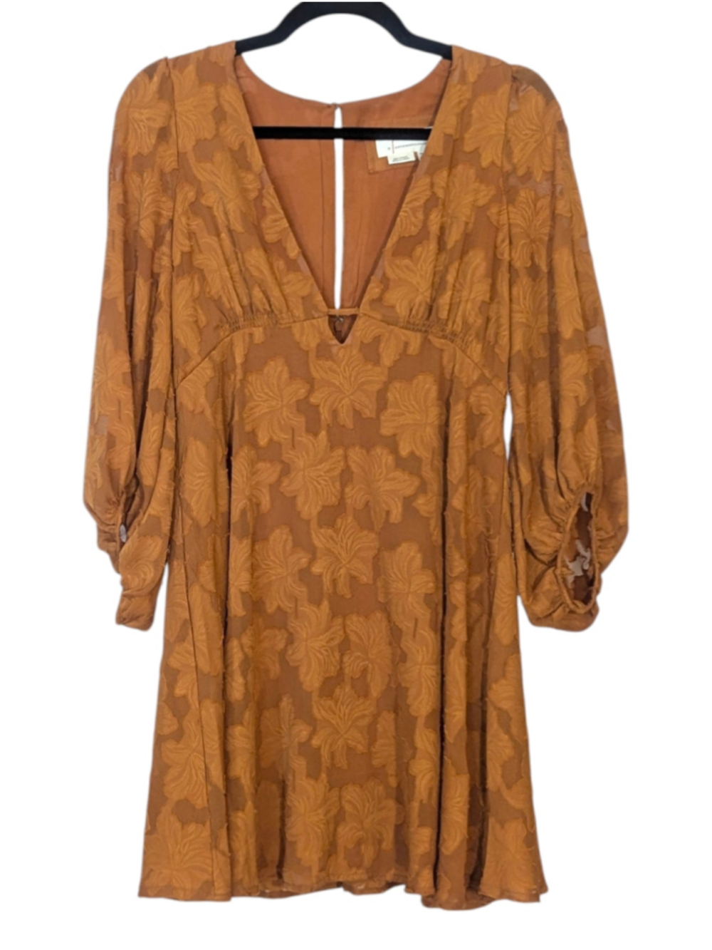 Anthropologie Jaquard Mini Dress Burnt Orange Floral Size 2 - Picture 5 of 14
